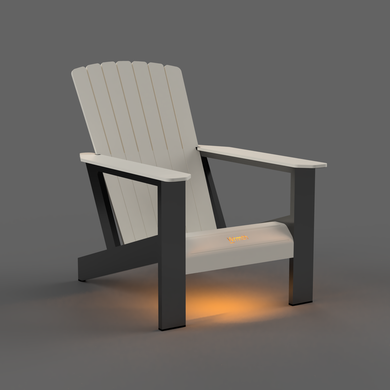 Front view of Muskoka Tundra chair with Slate legs and lit WRMTH logo underneath