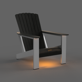 Side shot of Muskoka Carbon chair with Silver legs and lit heating element